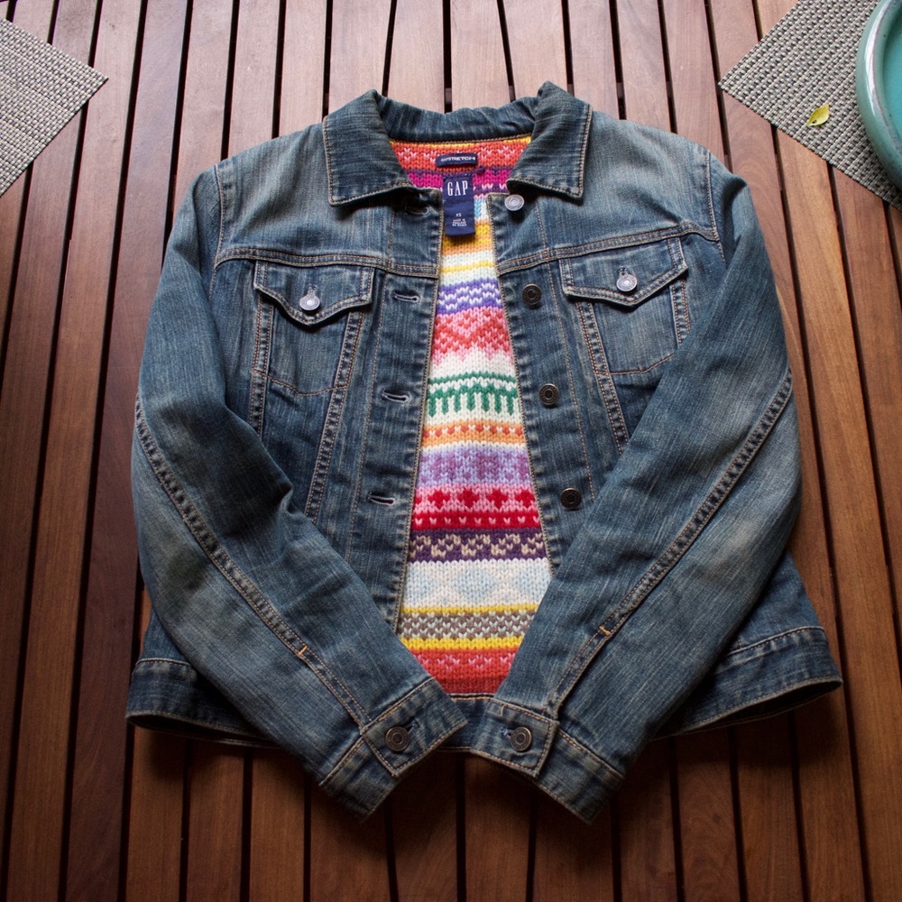 GAP Fair Isle Vintage Denim Jean Jacket